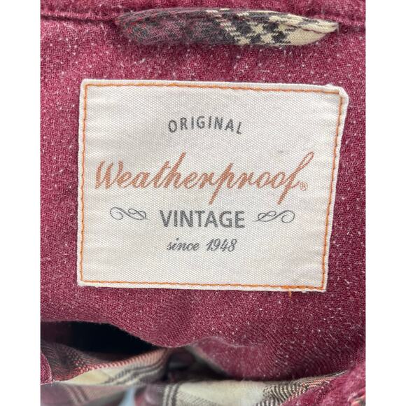 Weatherproof Vintage Men Shirt L Red Beige Brown Plaid Worn-In Grunge Workwear - Picture 2 of 12